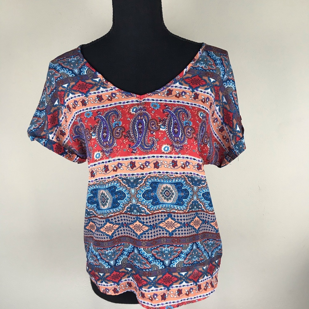 3/$15 Pink Rose Paisley Blouse S